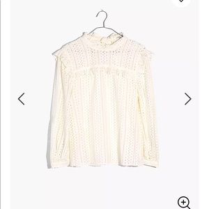 MADEWELL EYELET MOCKNECK RUFFLE TOP